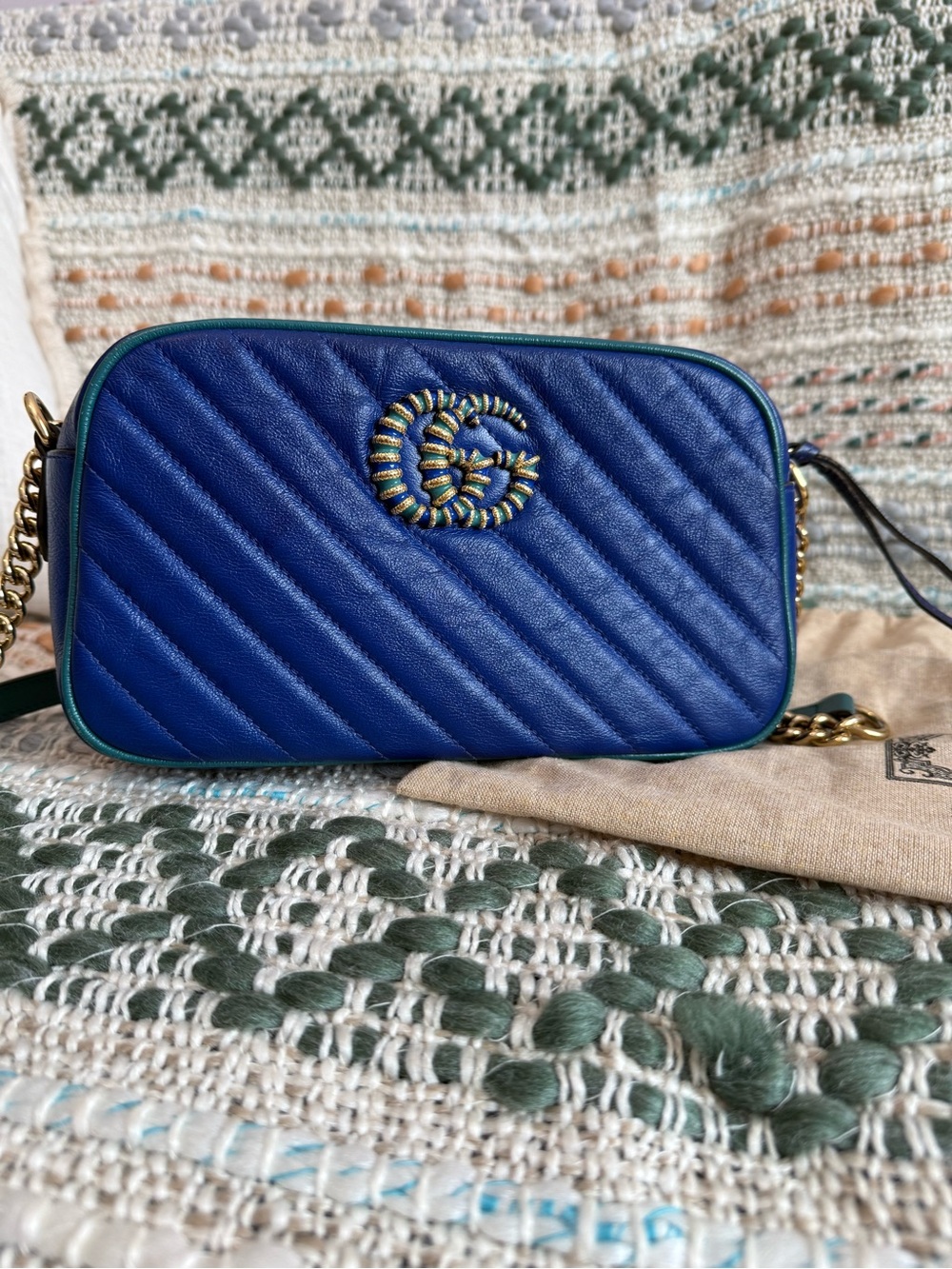 Gucci GG Marmont Azalea Calfskin Enamel Matelasse Diagonal Crossbody